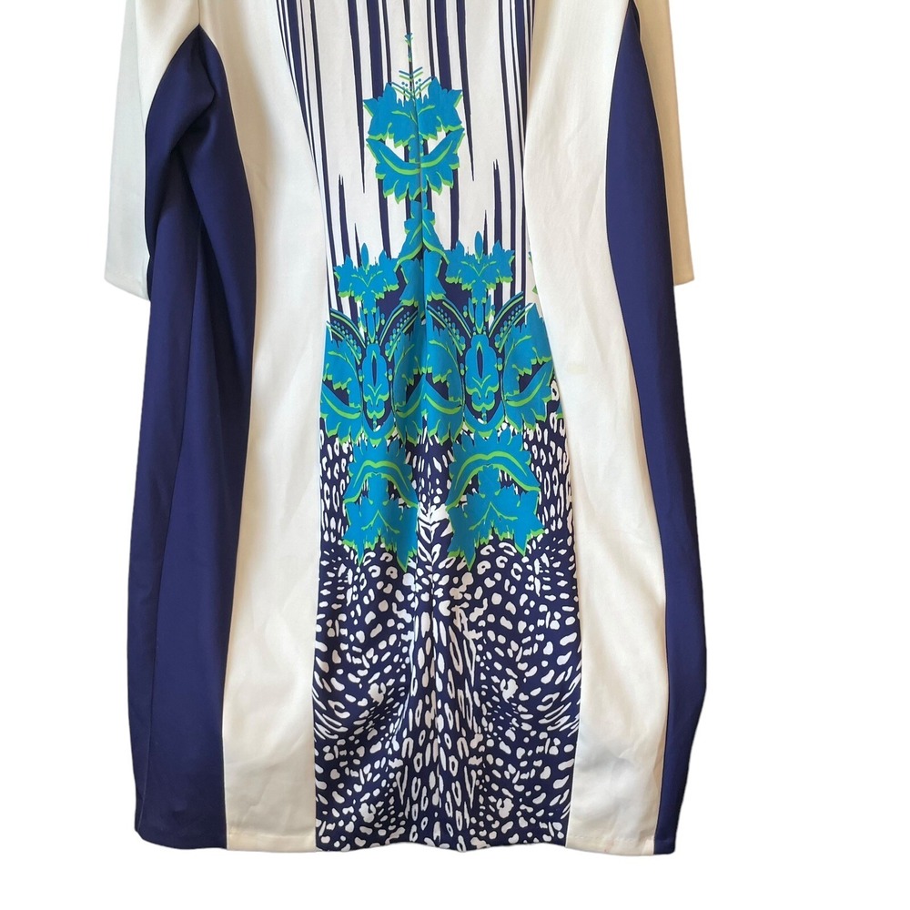Sangria Women 22W Blue Abstract Print Sheath Dress 3/4 Sleeve Stretch Plus - Picture 8 of 11